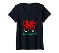 Womens Red Celtic Dragon of Wales Heritage Design V-Neck T-Shirt