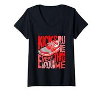 Women's Red Color Kicks Rule Everything Around Me Red Graphic V-Neck T-Shirt