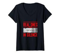 Women's Red Color Real Ones Move in Silence Red Graphic V-Neck T-Shirt