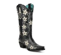 Women's Red Embroidery, Stars Overlay and Studs Snip Toe Cowboy Boots, Black, 7 UK