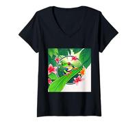 Womens Red-Eyed Tree Frog - Cartoon Style V-Neck T-Shirt