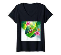 Womens Red-Eyed Tree Frog on a Leaf V-Neck T-Shirt