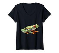 Womens Red Eyed Tree Frog Rainforest Amphibian Green Body Tree Frog V-Neck T-Shirt
