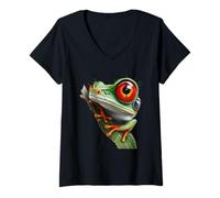 Womens Red Eyed Tree Frog Rainforest Amphibian Red Eyes Frog V-Neck T-Shirt