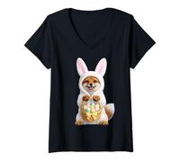 Women's Red Fox Wearing Easter Bunny Funny Cute Costume V-Neck T-Shirt