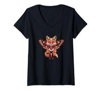 Womens Red Fox with Death’s-Head Moth Patterned Wings V-Neck T-Shirt