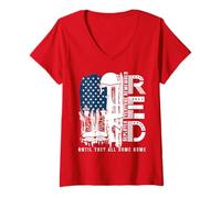 Womens Red Friday Military We Wear Red Support Our Troops US Flag V-Neck T-Shirt