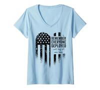 Womens Red Friday Remember Everyone Deployed Military American Flag V-Neck T-Shirt