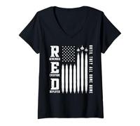 Womens Red Friday Remember Everyone Deployed Military American Flag V-Neck T-Shirt