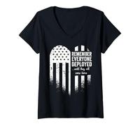 Womens Red Friday Remember Everyone Deployed Military American Flag V-Neck T-Shirt