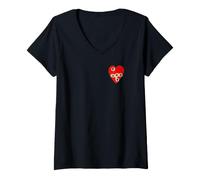 Women's Red Heart Graphic with Torn Punctures Design V-Neck T-Shirt