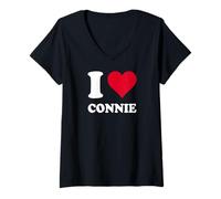 Women's Red Heart I Love Connie V-Neck T-Shirt