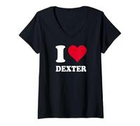Women's Red Heart I Love Dexter V-Neck T-Shirt