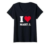 Women's Red Heart I Love Mary J. V-Neck T-Shirt