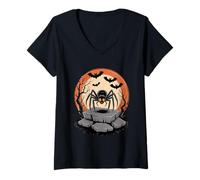 Womens Red Knee Tarantula Crawling Scare Vintage Halloween V-Neck T-Shirt