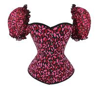 Women's Red Lip Printed Corset Ladies Puff Sleeves Overbust Bustier Vintage Gothic Corsets Ruffled Body Shaper Victorian Lace up Corset Renaissance Party Wear Tight Bustiers