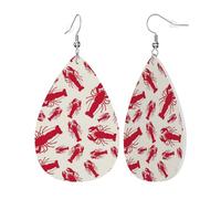 Womens Red Lobster Print Leather Earrings Teardrop Dangle Earrings Jewelry Outfits Accessories