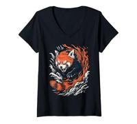 Women's Red Panda Animal Lover Forest Wildlife Kawaii Motif Art V-Neck T-Shirt