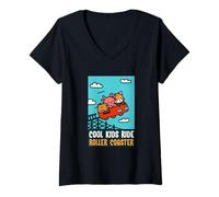 Womens Red Panda, Axolotl, Capybara Riding A Roller Coaster Funny V-Neck T-Shirt