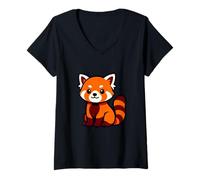 Womens Red Panda Forest Guardian Design V-Neck T-Shirt
