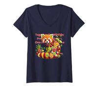 Womens Red Panda Fruit Art - Protecting Nature One Act at a Time V-Neck T-Shirt