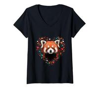 Women's Red Panda Hearts Animal Lover V-Neck T-Shirt