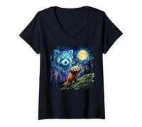 Women's Red Panda Howling at The Moon Funny Parody Art V-Neck T-Shirt