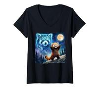 Women's Red Panda Howling at The Moon Parody Night Sky Art V-Neck T-Shirt