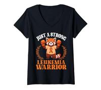 Women's Red Panda Just A Strong Leukemia Warrior Cancer Supporter V-Neck T-Shirt