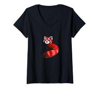 Women's Red Panda Love Cute Watercolor V-Neck T-Shirt
