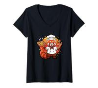 Women's Red Panda Pizza Chef Cooking Illustration V-Neck T-Shirt