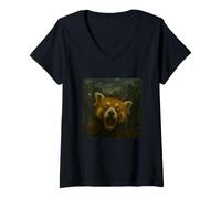 Womens Red Panda Selfie Zombies Apocalypse Humor Funny Halloween V-Neck T-Shirt