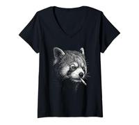 Women's Red Panda Smoking Cigarette Vintage Red Panda Funny Meme V-Neck T-Shirt