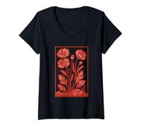 Womens Red Poppies Flowers Tee Vintage Cottagecore Boho Poppy Field V-Neck T-Shirt