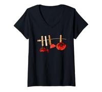 Women's Red Poppies on a Leash V-Neck T-Shirt
