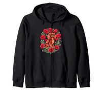 Womens Red Poppies Ruby Cavalier King Charles Spaniel Lover Zip Hoodie