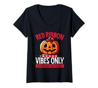 Womens Red Ribbon Vibes Only Scare Bad Choices Red Ribbon Week V-Neck T-Shirt