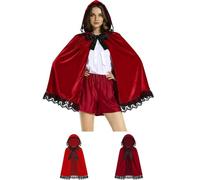 Women's Red Riding Hood Cape Costume Set, Party Dress, Velvet Red Cape with Hood and Lace Trim, Playful, Fashionable for Halloween, Carnival, Cosplay, Adults, Women, Girls, Children, Party 2026
