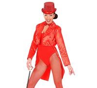 Womens Red Satin Tailcoat Jacket Cabaret Ringmaster Fancy Dress Costume