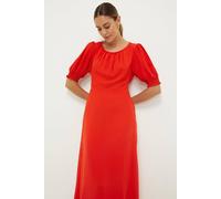 Womens Red Shirred Cuff Midi Dress Red 8
