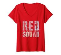 Women's RED Squad Winners Wear Team Building Summer Club War Game V-Neck T-Shirt