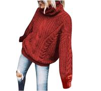 Womens Red Turtleneck Sweaters Winter Jumpers Knit Long Sleeve Top Cable Knit Jumpers Pullover Soft Jumper Casual Sweater Chunky Knitted Sweater Comfy Oversize Pullovers