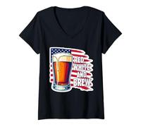 Womens Red White And Brew American Patriot Beer Lover USA 4th July V-Neck T-Shirt