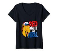 Womens Red White And Feral - Patriotic USA Horse Merica 4th Of July V-Neck T-Shirt
