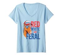 Womens Red White And Feral - Patriotic USA Horse Merica 4th Of July V-Neck T-Shirt