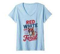 Womens Red White And Feral - Patriotic USA Horse Merica 4th Of July V-Neck T-Shirt
