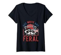 Women's Red White and Feral Wild Spirit Celebration Design V-Neck T-Shirt