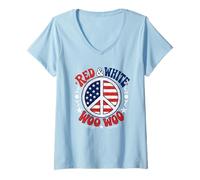 Women's Red White and Woo Woo Peace Sign Reiki Master Yoga V-Neck T-Shirt