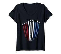 Womens Red White Blue Air Force Planes V-Neck T-Shirt