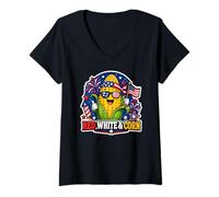 Women's Red White & Corn Patriotic Summer Cookout V-Neck T-Shirt